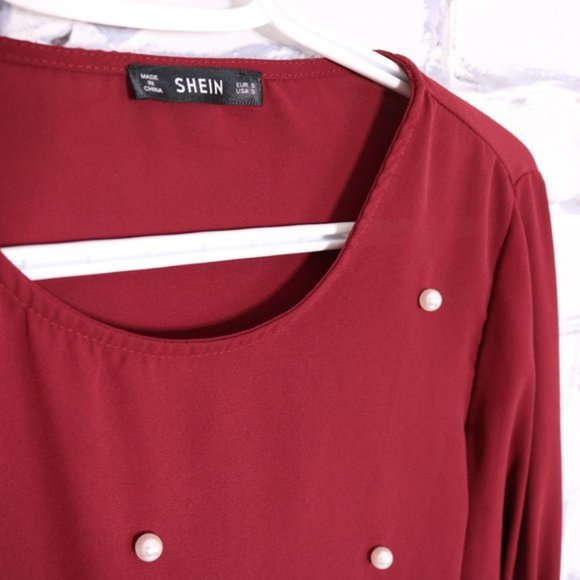 2/$20 pearl tie bell sleeve red blouse b635 - Picture 3 of 7